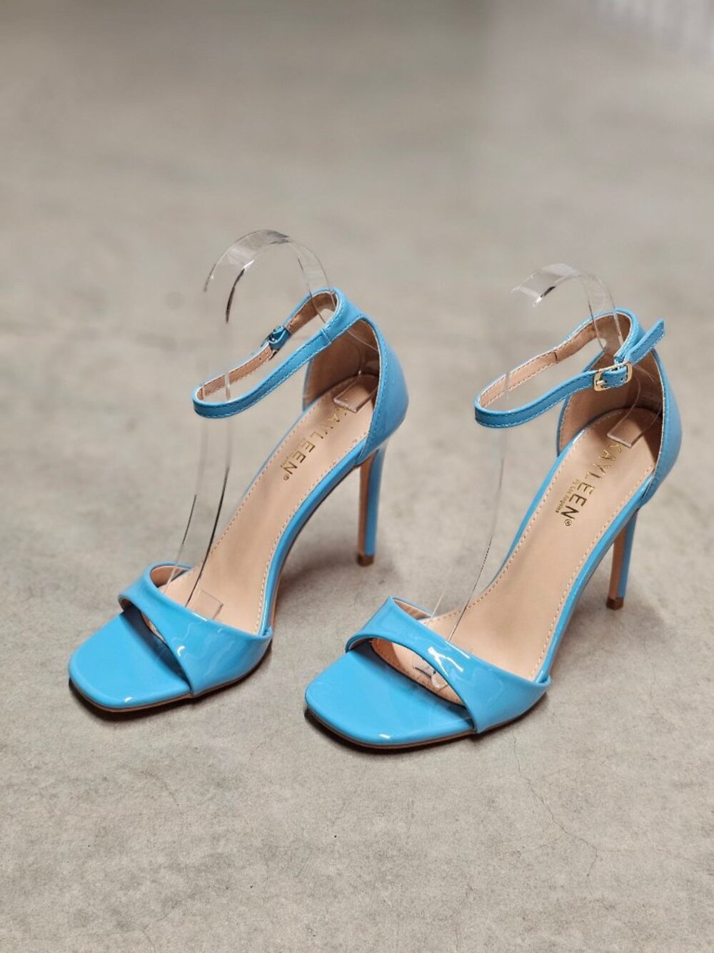 Elegant Blue Patent Leather Stiletto Heels With Ankle Strap & Open Toe For Women - Picture 15 of 16